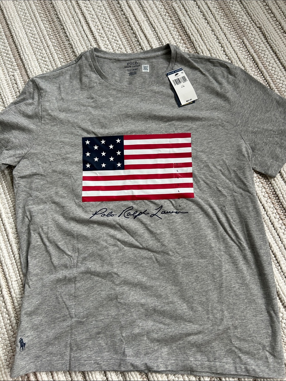 Polo by Ralph Lauren Gray Short-Sleeve Tee with American Flag Graphic